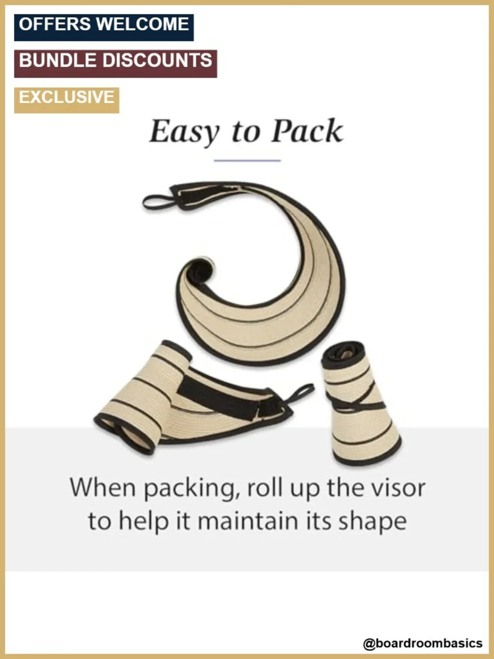 Packable Sun Visor with Velcro Strap Adjustable Wide Brim Waterproof
